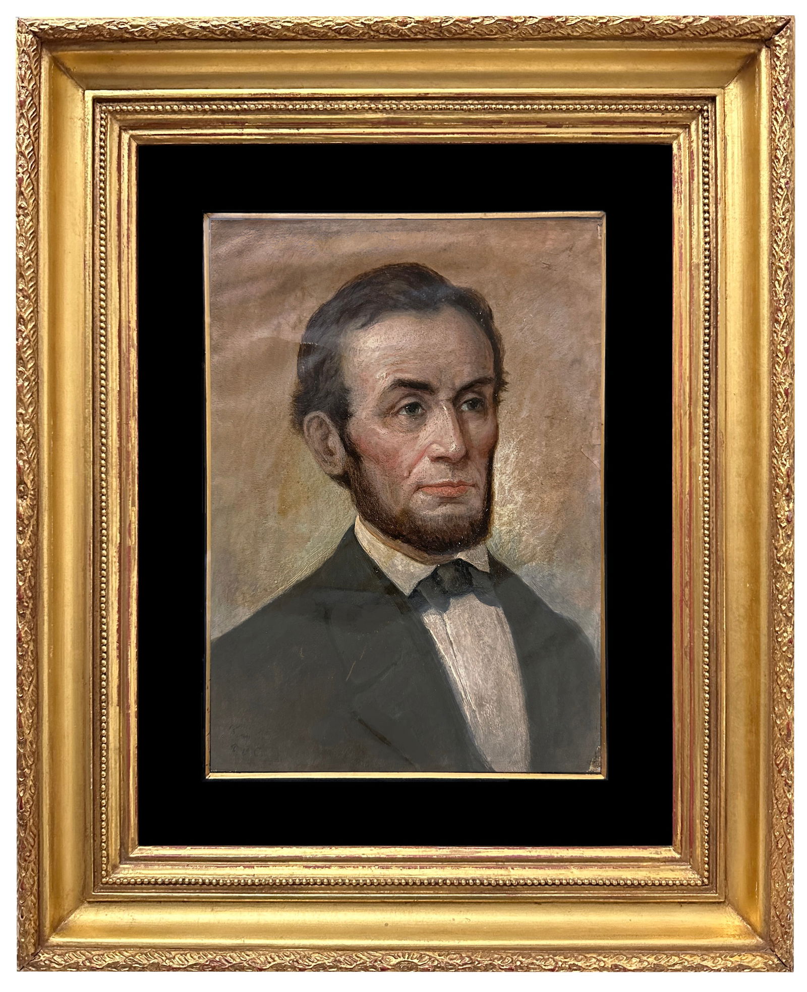 Abraham Lincoln, by Francis B. Carpenter: Portrait of President Abraham Lincoln, Francis Bicknell Carpenter (signed lower left - F.B.C.), c. 1864, oil on paper mounted on linen, c. 1864, 12.5” x 9,” frame size 21” x 17.&rdqu