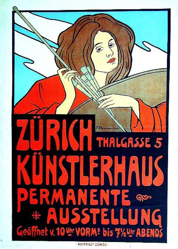 Zürich Künstlerhaus: Fritz Boscovits, 1905. 39.4 x 28.5 in / 100 x 72.3 cm. Imp. Hofer & Co., Zürich. Cond. A- / P