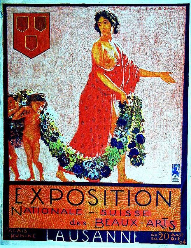 Exposition Nationale-Suisse des Beaux-Arts: Horace de Saussure, 1904. 39.8 x 30.9 in / 101.2 x 78.5 cm. Imp. Société Suisse d'Affiches et de Réclames Artistiques, Genève. Cond. B+ / LB
