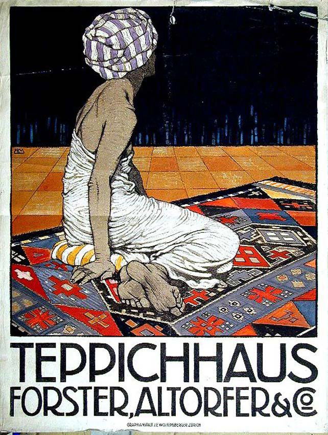 Teppichhaus Forster, Altorfer und Co.: Burkhard Mangold, 1911. 48.8 x 37 in / 124 x 94 cm. Imp. J. E. Wolfensberger, Zürich. Cond. C+ / LB