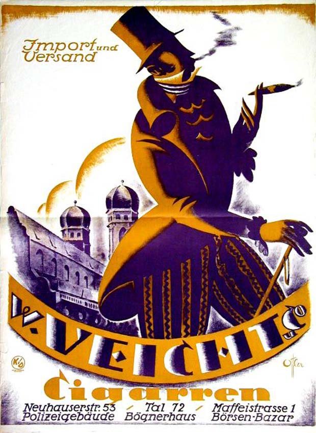 W.Veicht und Co. Cigarren: Otto Ottler, c. 1920. 49.2 x 35.9 in / 125 x 91.2 cm. Imp. Kunst im Druck, München. Cond. B+ / P