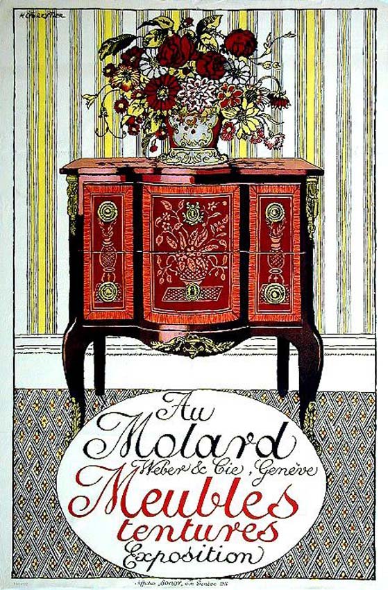 Au Molard / Meubles: Henri Claude Forestier, 1916. 39.4 x 26.2 in / 100 x 66.5 cm. Imp. Sonor, Genève. Cond. A- / P