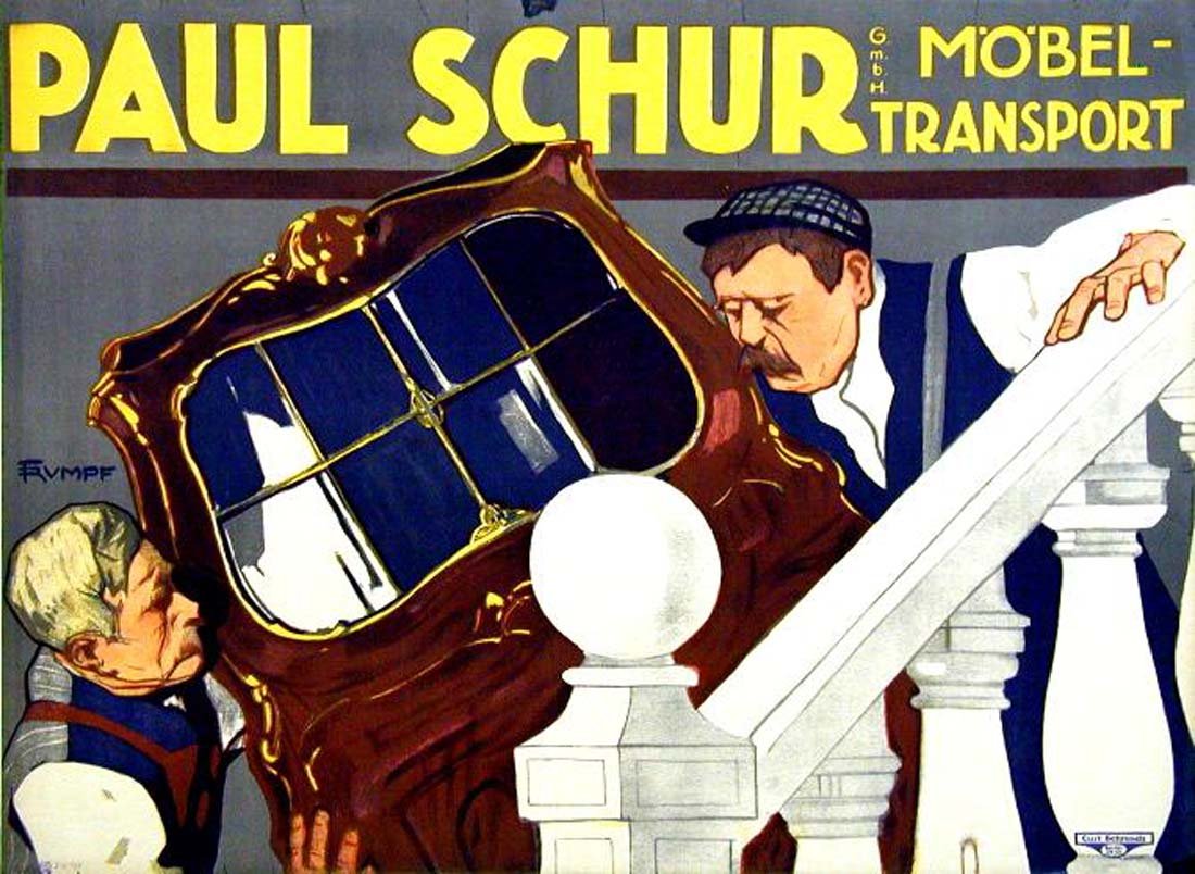 Paul Schur GmbH Möbeltransport: Fritz Rumpf, 1912. 27.2 x 37 in / 69 x 94 cm. Imp. Curt Behrends, Berlin. Cond. A / JP