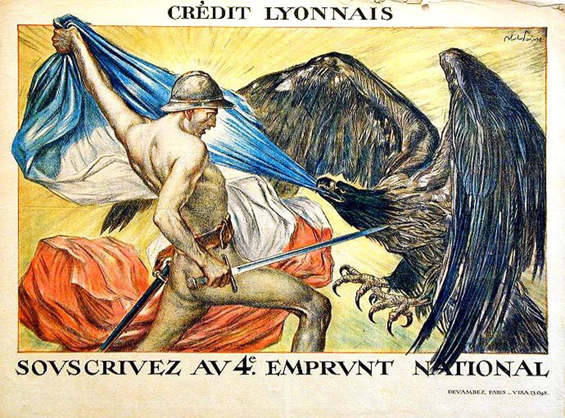 Crédit Lyonnais: Jules Abel Faivre, 1918. 23.8 x 31.6 in / 60.5 x 80.3 cm. Imp. Devambez, Paris. Cond. B / P