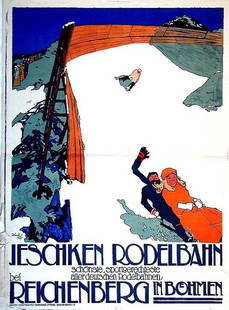 Jeschken Rodelbahn / Reichenberg: Heinrich Hönich, 1913. 43.3 x 32.1 in / 110 x 81.6 cm. Imp. Gebrüder Stiepel, Reichenberg. Cond. A- / P