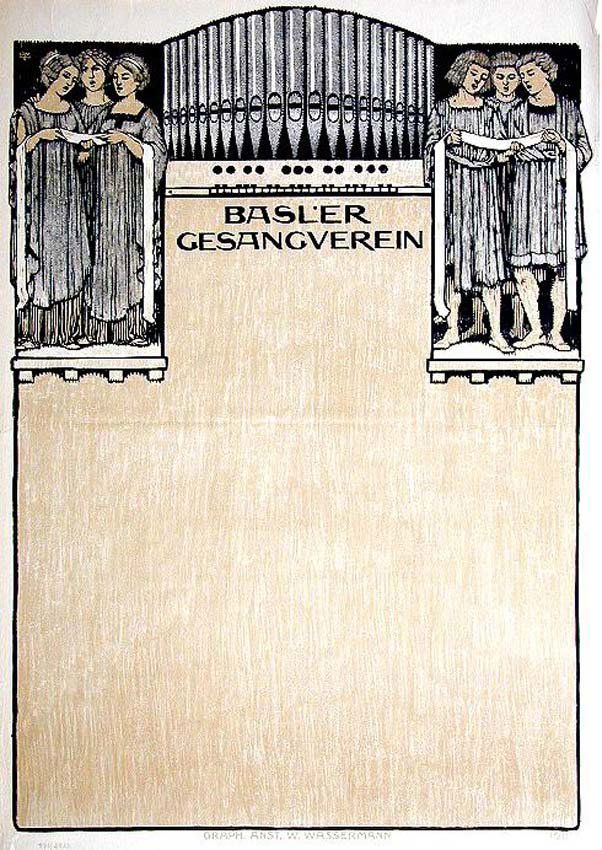 Basler Gesangverein: Burkhard Mangold, 1911. 39.1 x 27.6 in / 99.3 x 70 cm. Imp. W. Wassermann, Cond. A- / P