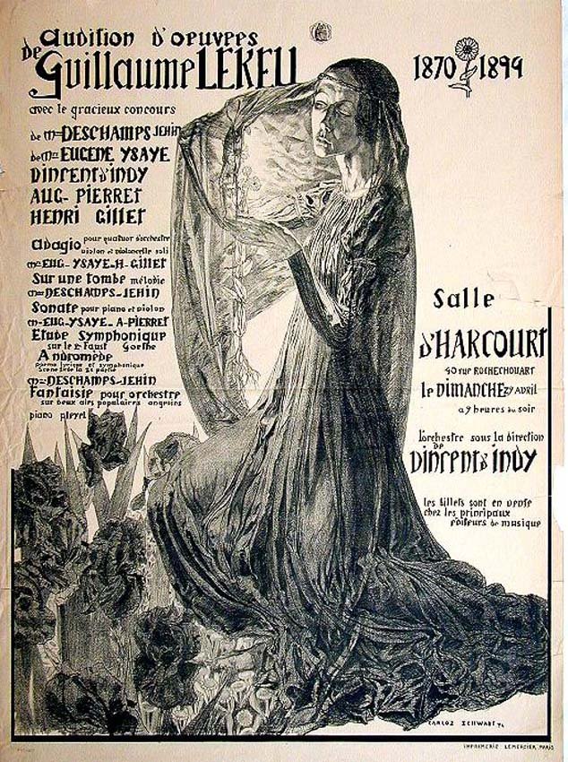 Guillaume Lekeu: Carlos Schwabe, 1894. 42.5 x 31.5 in / 108 x 80 cm. Imp. Lemercier, Cond. B /