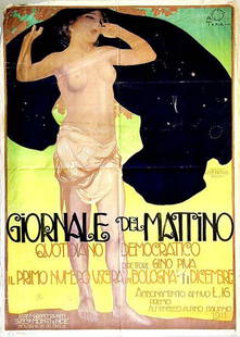 Giornale Del Mattino: Aleardo Terzi, 1911. 57.1 x 41.1 in / 145 x 104.5 cm. Imp. Grafici Riuniti Sacri Monti E Noè, Bologna. Cond. B / LB