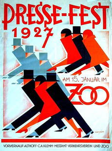 Presse-Fest / Januar im Zoo: Mendelsohn, 1927. 47.5 x 35.5 in / 120.7 x 90.1 cm. Imp. H. F. Jütte, Leipzig. Cond. B- / P