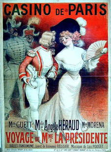 Casino de Paris: Georges Redon, 1905. 50.4 x 36.6 in / 128 x 93 cm. Imp. Minot, Paris. Cond. B+ / LB