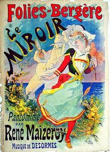 Folies-Bergére / Le Miroir: Jules Chéret, 1892. 48.8 x 34.8 in / 124 x 88.3 cm. Imp. Chaix, Paris. Cond. R* / LB
