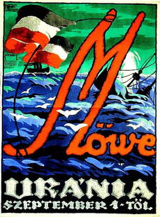 Möwe / Uránia: Lipót Sátori, 1917. 49.4 x 36.7 in / 125.6 x 93.3 cm. Imp. Seidner, Budapest. Cond. A / LB