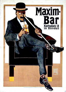 Maxim-Bar: Hans Rudi Erdt, 1907. 49 x 35.7 in / 124.5 x 90.7 cm. Imp. Vereinigte Druckereien & Kunstanstalten, München. Cond. B+ / LB