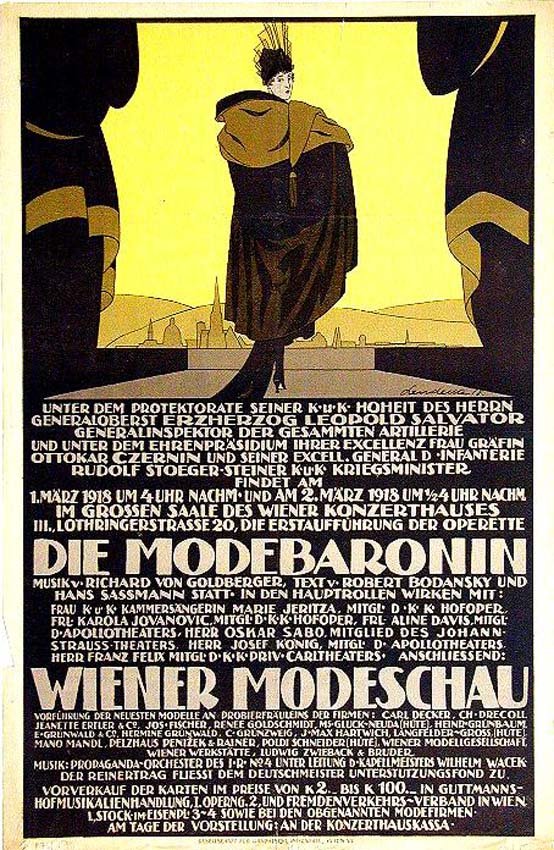 Die Modebaronin/ Wiener Modenschau: Otto Lendecke, 1918. 37.4 x 24.5 in / 95 x 62.2 cm. Imp. Gesellschaft für Graphische Industrie, Wien. Cond. B+ / P