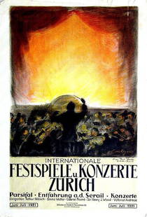 Festspiele und Konzerte Zürich: Erika von Kager, 1921. 40.2 x 27.4 in / 102.1 x 69.5 cm. Imp. Paul Bender, Zürich. Cond. B+ / P