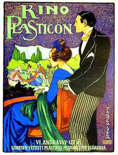 Kino Plasticon: Géza Farago, c. 1913. 49.7 x 37.6 in / 126.2 x 95.5 cm. Imp. Kunossy, Budapest. Cond. B+ / P