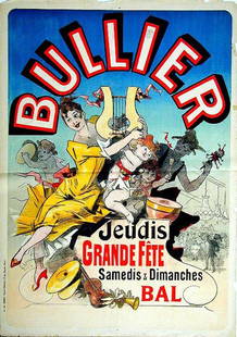 Bullier: Jules Chéret, 1888. 49.1 x 34.7 in / 124.6 x 88.2 cm. Imp. Chaix, Paris. Cond. B+ / P