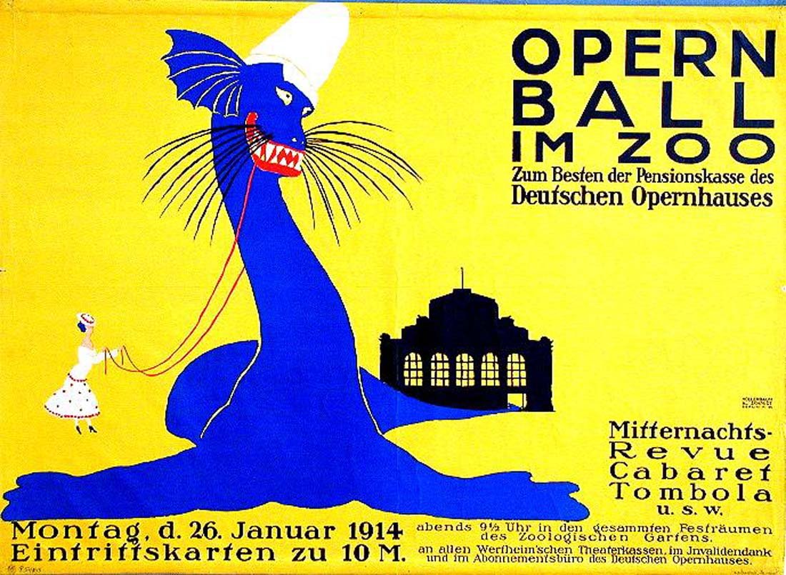 Opernball im Zoo: Gustav Wunderwald, 1913. 27.2 x 37.5 in / 69.2 x 95.2 cm. Imp. Hollerbaum & Schmidt, Berlin. Cond. A / LB