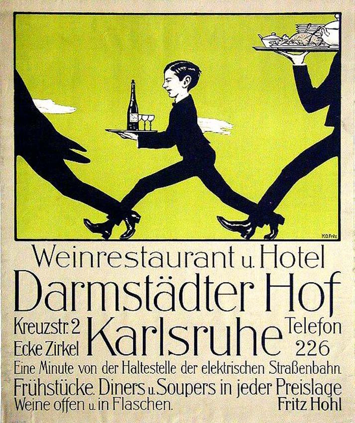 Darmstätter Hof Karlsruhe: Karl Otto Fritz, c. 1913. 29.7 x 24.8 in / 75.5 x 24.8 cm. Cond. A- / LB