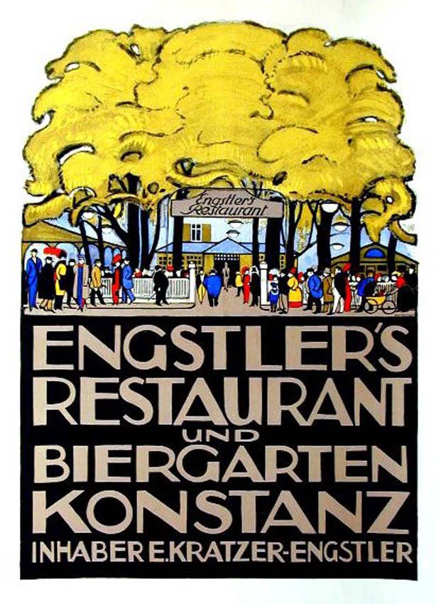 Engstler's Restaurant und Biergarten / Konstanz: Otto Baumberger, 1912. 38.1 x 27.1 in / 96.8 x 68.8 cm. Cond. A- / LB