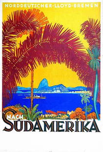 Nach Südamerika: Bernd Steiner, c. 1920. 42.4 x 28.9 in / 107.7 x 73.5 cm. Imp. Wilhelm Jöntzen, Bremen. Cond. B+ / P