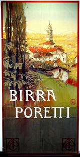 Birra Poretti: Ludovico Cavaleri, 1910. 80.6 x 40.5 in / 204.8 x 102.8 cm. Imp. G. Ricordi è C., Milano. Cond. B+ / P