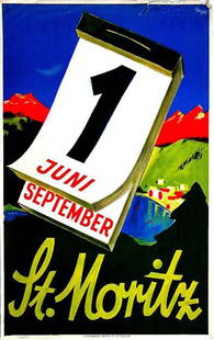 St. Moritz: Alois Carigiet, c. 1934. 40.2 x 25.2 in / 102 x 64.1 cm. Imp. Eidenbenz-Seitz & Co., St. Moritz. Cond. B+ / P