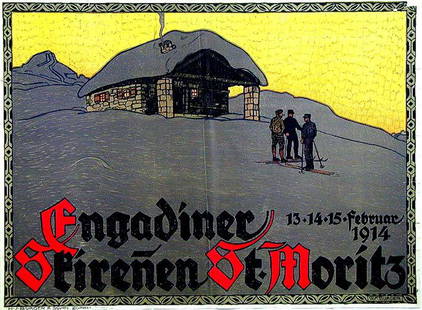 Engadiner Skirenen St. Moritz: Wilhelm Friedrich Burger, 1914. 28.4 x 38.4 in / 72.7 x 97.5 cm. Imp. H. J. Burger & Sohn, St. Moritz. Cond. B+ / P