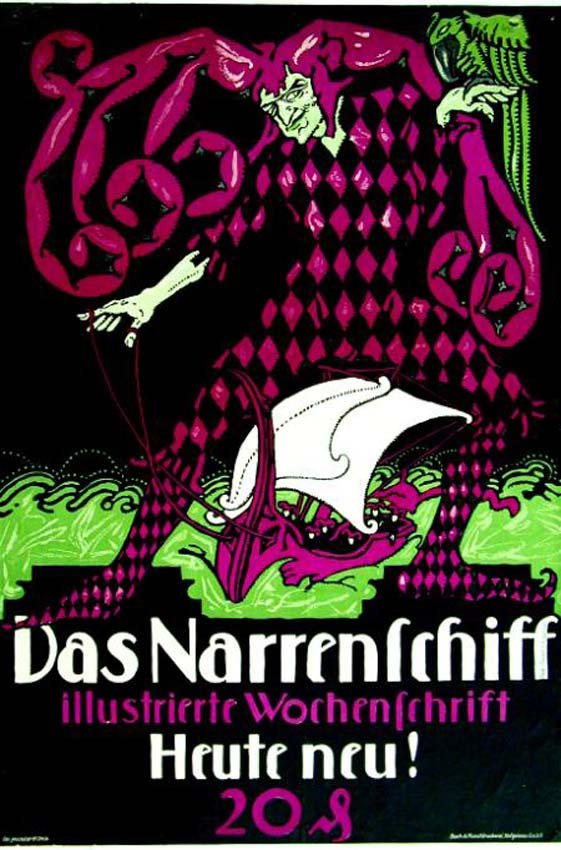 Das Narrenschiff: Fritz P. Glasemann, Eduard Hans Beyer-Preusser, 1913. 36.2 x 24.4 in / 92 x 62 cm. Imp. Buch & Kunstdruckerei Hofgeismar, Cond. A- / LB
