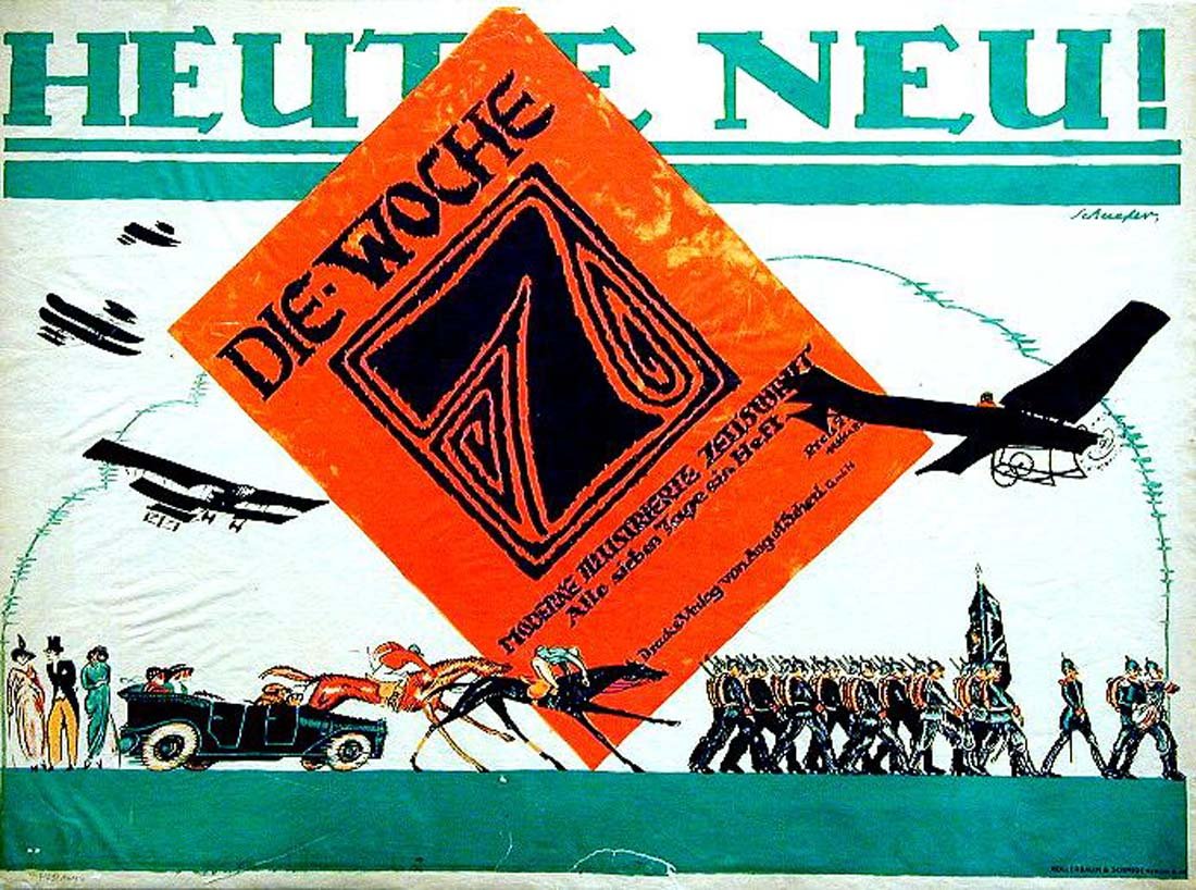 Heute neu! Die Woche: Albert Schaefer, 1913. 27.6 x 37 in / 70 x 94 cm. Imp. Hollerbaum & Schmidt, Berlin. Cond. B- / LB
