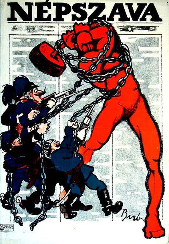 Népszava: Mihály Biró, 1914. 37.3 x 24.7 in / 94.7 x 62.8 cm. Imp. Seidner, Budapest. Cond. B+ / LB