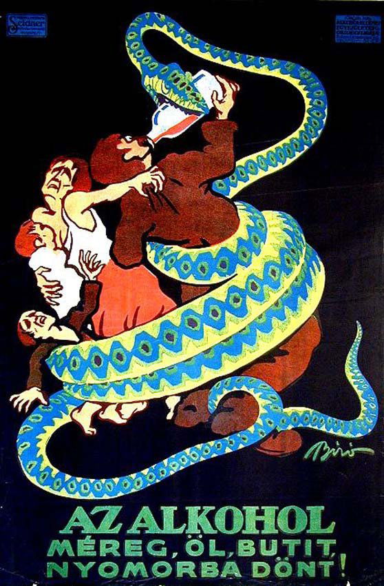 AZ Alkohol: Mihály Biró, 1912. 36.5 x 24.3 in / 92.8 x 61.6 cm. Imp. Seidner, Budapest. Cond. B+ / LB