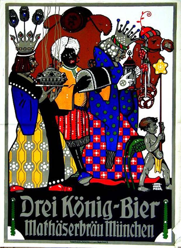Drei König-Bier: Otto Obermeier, 1912. 49.2 x 36 in / 125 x 91.5 cm. Imp. Vereinigte Druckereien & Kunstanstalten, München. Cond. B+ / P
