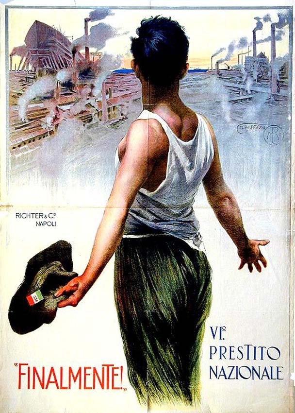 Finalmente! / VI. Prestito Nazionale: Mario Borgoni, 1918. 54.7 x 39.4 in / 139 x 100 cm. Imp. Richter & Co., Napoli. Cond. B- / P