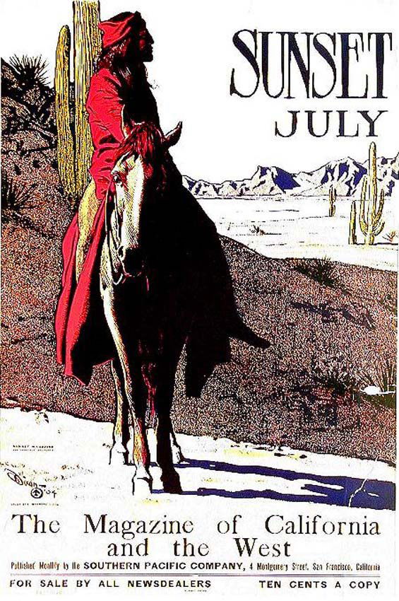 Sunset: Lafayette Maynard Dixon, 1904. 26.1 x 17.4 in / 66.3 x 44.3 cm. Imp. Sunset Press, San Francisco. Cond. B+ / P