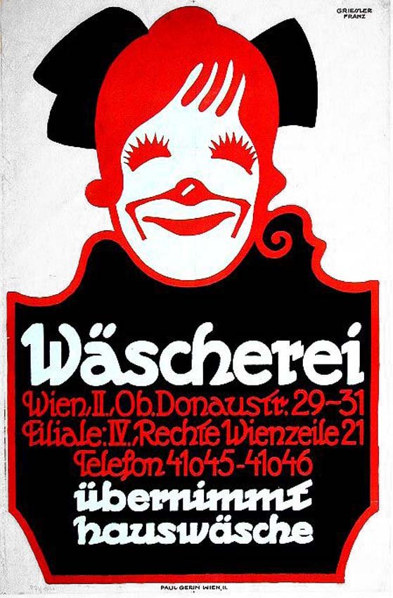 Wäscherei: Franz Griessler, 1919. 37.4 x 24.8 in / 95 x 63 cm. Imp. Paul Gerin, Wien. Cond. A- / P