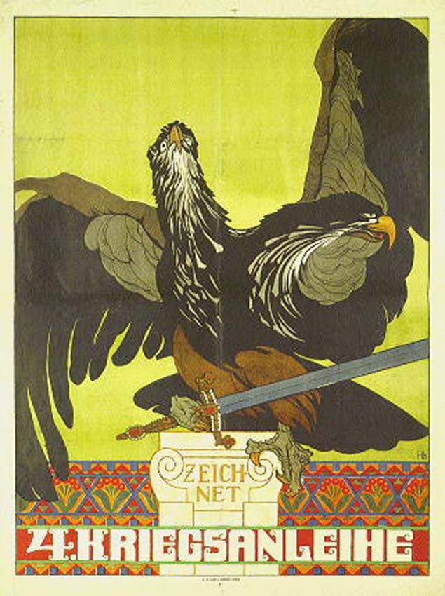 Zeichnet 4. Kriegsanleihe: Heinrich Lefler, 1916. 49 x 36.4 in / 124.5 x 92.5 cm. Imp. J. Weiner, Wien. Cond. B+ / LB