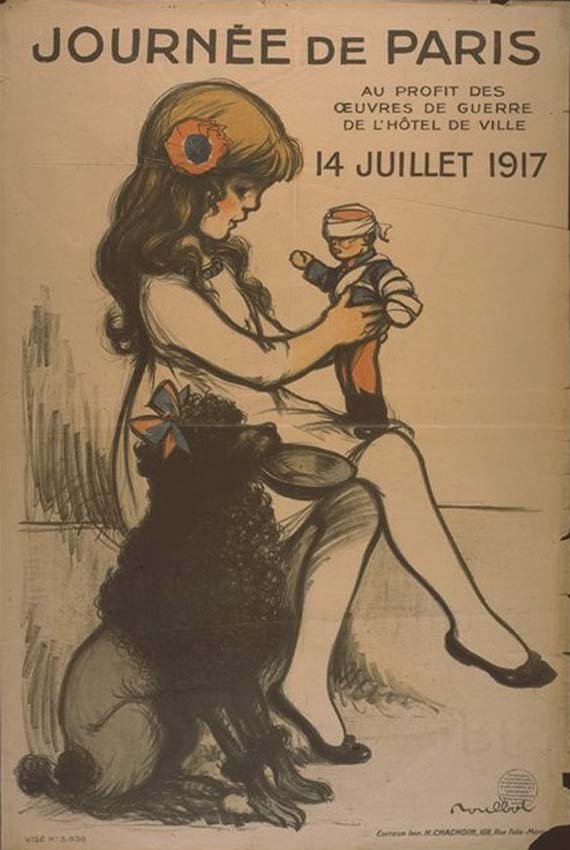 Journée de Paris / 14 Juillet: Francisque Poulbot, 1917. 47 x 31.5 in / 119.5 x 80 cm. Imp. H. Chachoin, Paris. Cond. B+ / P