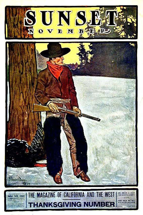 Sunset: Lafayette Maynard Dixon, 1904. 26.5 x 17.7 in / 67.2 x 44.9 cm. Imp. Sunset Press, San Francisco. Cond. A- / P