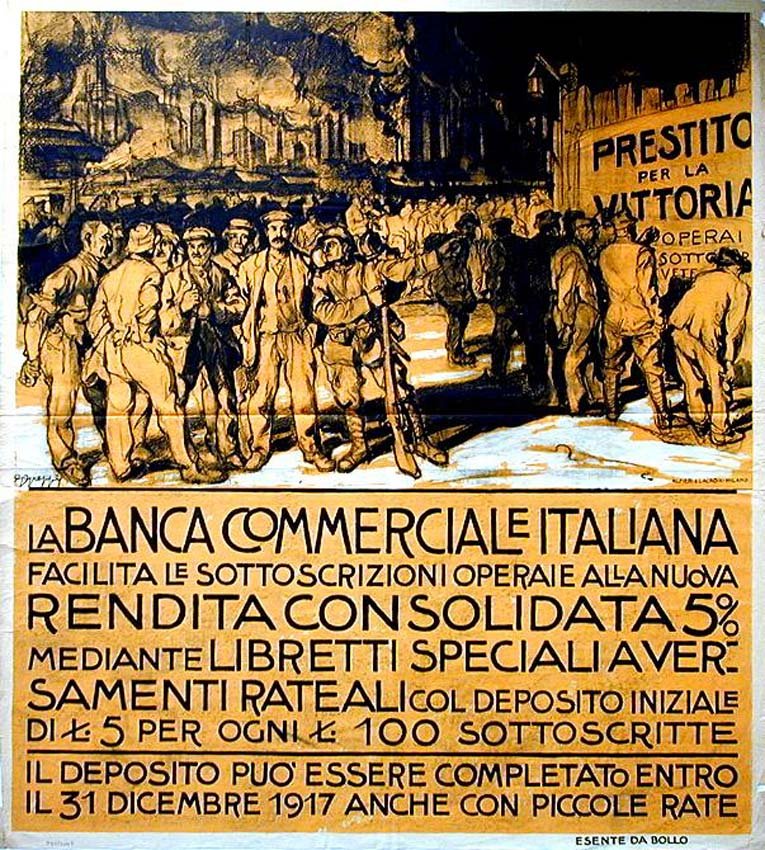 La Banca Commerciale Italiana: G. Greppy, 1917. 43.6 x 39.2 in / 110.7 x 99.5 cm. Imp. Alfieri e Lacroix, Milano. Cond. B / P