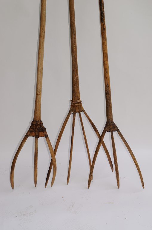 Three Primitive Wooden Hay Rakes - 2
