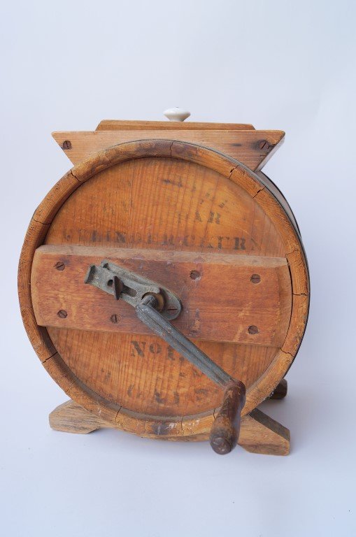 Wooden Butter Churn: Hand crank wooden butter churn. 17" high