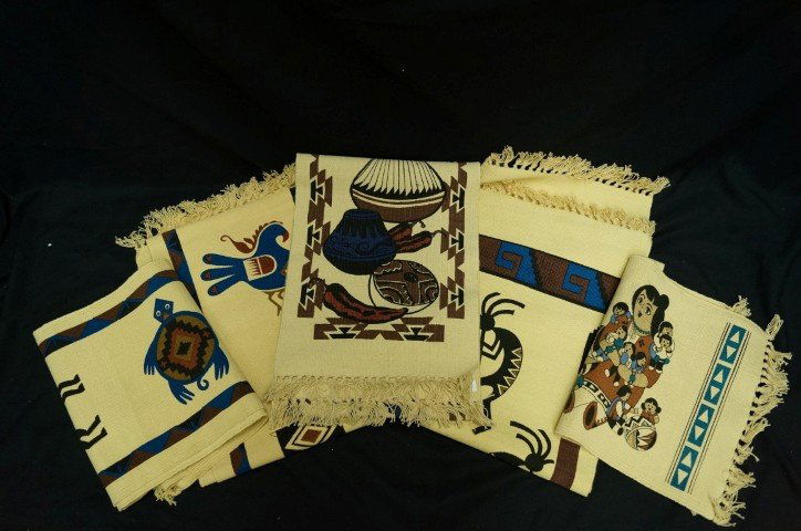 Five Indian Themed Table Runners: 100% Cotton. 13" W x 72" L.(4) and one table mat.