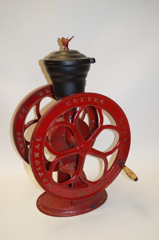 Red Painted Elgin National Coffee Mill: 19th C. coffee grinder. Woodruff & Edwards Co., Elgin, Illinois