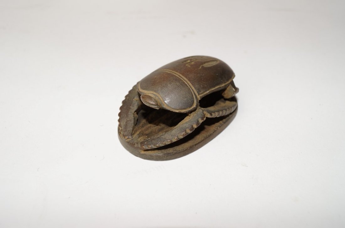 Egyptian Soapstone Scarab: With hieroglyphics. 663-304 B. C. Late Kingdom