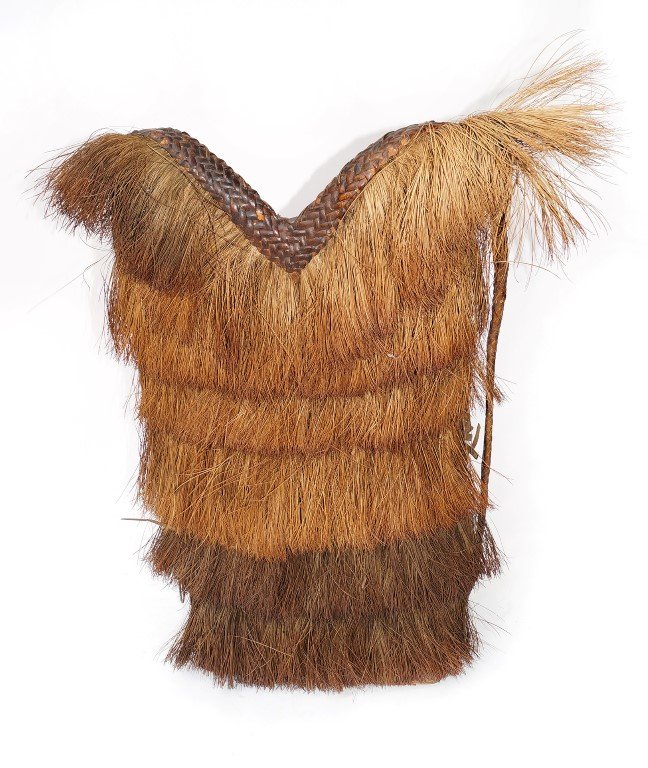Chest Shield and Carrier: Basket woven and hay protector at the front. 24 3/4"H. x 16 1/2"W