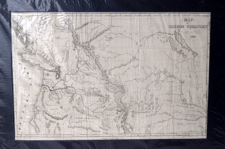 Oregon Territory Map by Samuel Parker 1838: Gallery matted and wrapped. 22 1/4"W. x 14 1/2"H.