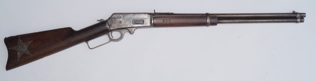 Marlin 1893 Rifle Late 1800's: 31 W. C. F. calibre. Owned by Colorado Rangers Cattleman Association Saddle Ring. Fair condition
