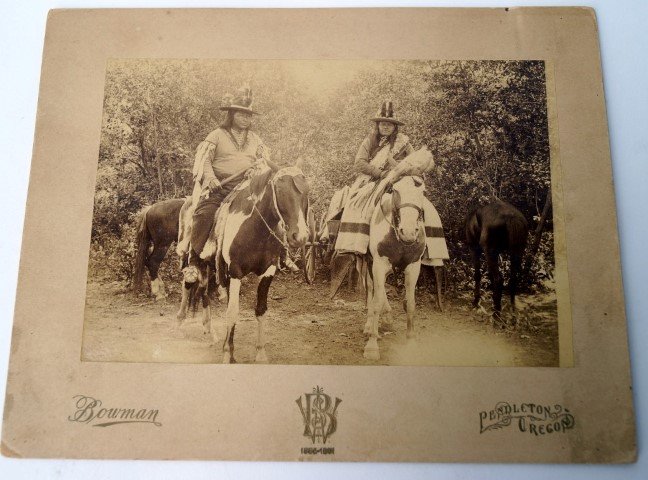 Photograph Nez Perces Tribe & Wallowa: Perhaps Chief Joseph and his brother Moses. Photgraph by Bowman Pendleton, Oregon 5 1/2 x 8"