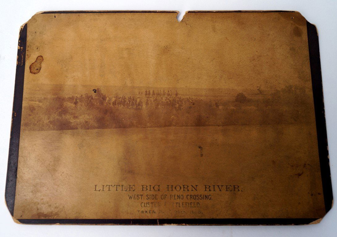 Barry Photograph Reno's First Crossing: C. 1886 Looking toward the area where Reno first crossed and headed on line toward the Indian village. This photo was taken by Barry to commemroate the battle. . With back stamp. 6 3/4" x 10"